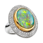 Opal cocktail ring set with 18K yellow gold and diamonds and further white diamonds 