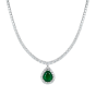 diamond necklace with a pear shape emerald drop surrounded by diamonds. Platinum and 18K white gold. 