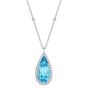 Pear shape aquamarine necklace with a halo of diamonds and diamonds and aquamarines set in the chain 