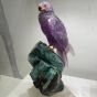 Hand-carved Amethyst and Emerald Falcon Sculpture