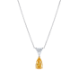 1.88 carat orange-yellow diamond and 0.60 carat white diamond pendant. Set in platinum and handmade in our atelier. London jewellers and rare gem experts since 1980.