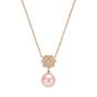 Rose gold diamond flower pendant with a pale pink pearl drop suspended below