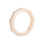 A side view of a rose gold and diamond nonagon shape ring from the Hirsh Story collection