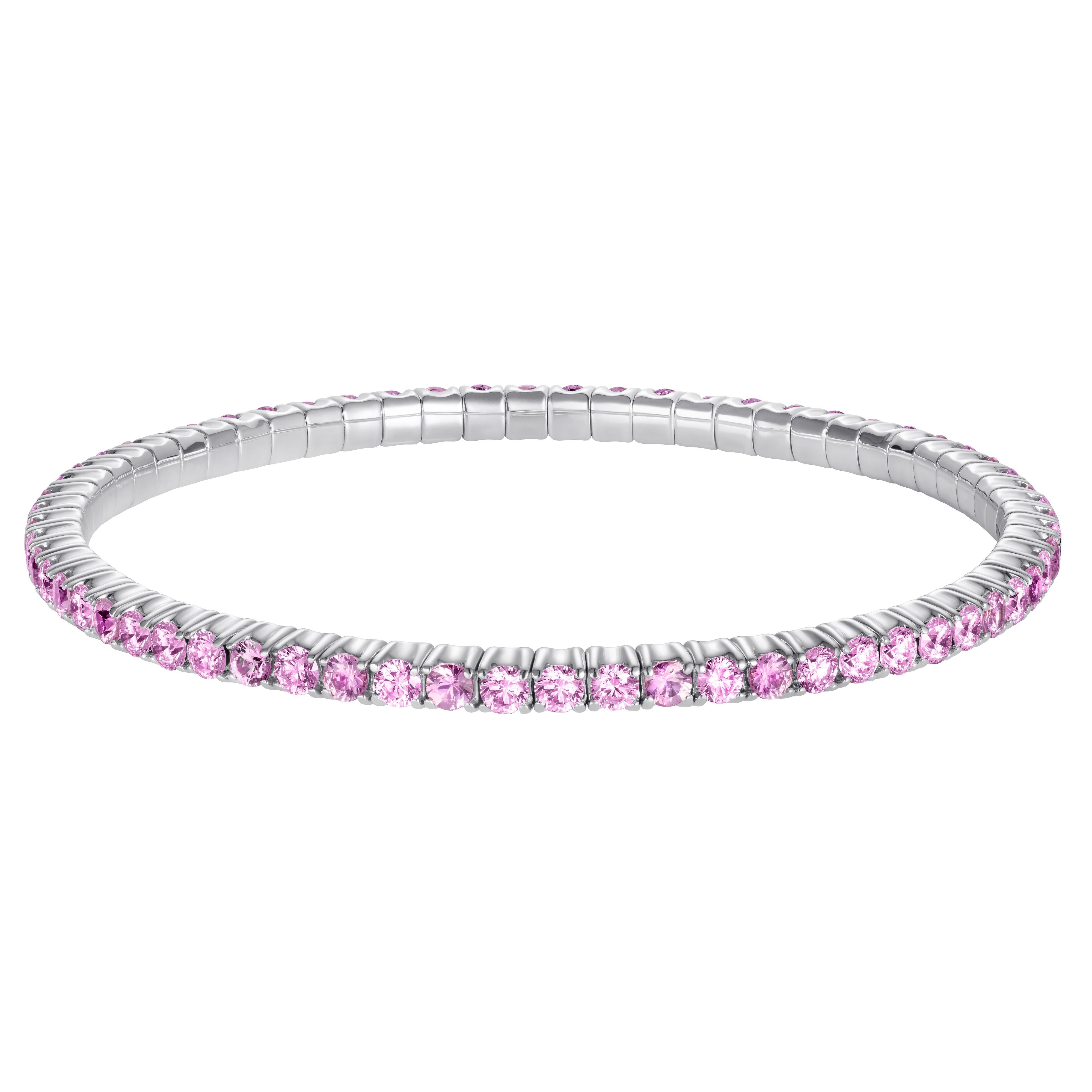 Beautiful Pink Sapphire Stretchy Tennis Bracelet 18K White Gold