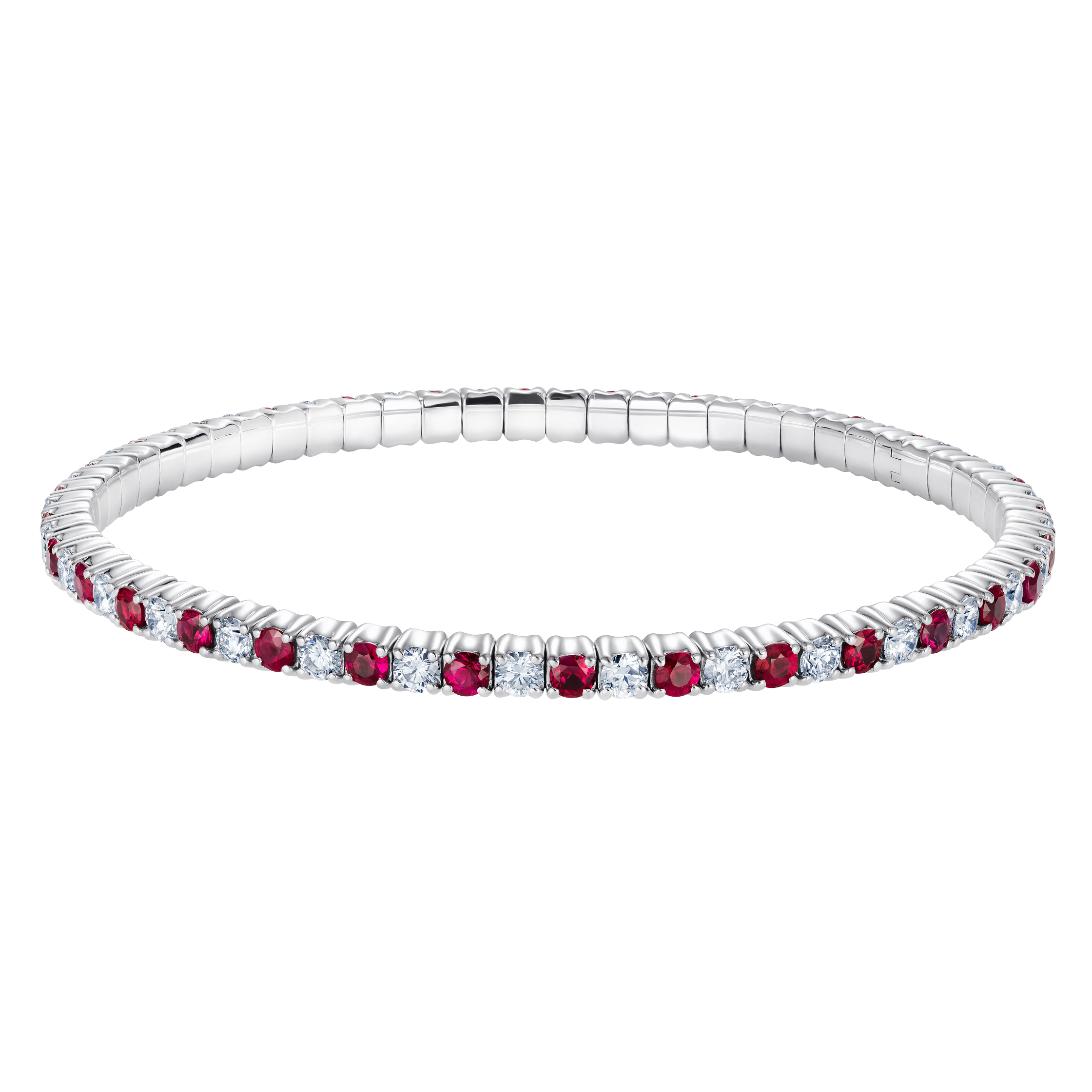 Beautiful Ruby Diamond Stretchy Tennis Bracelet 18K White Gold