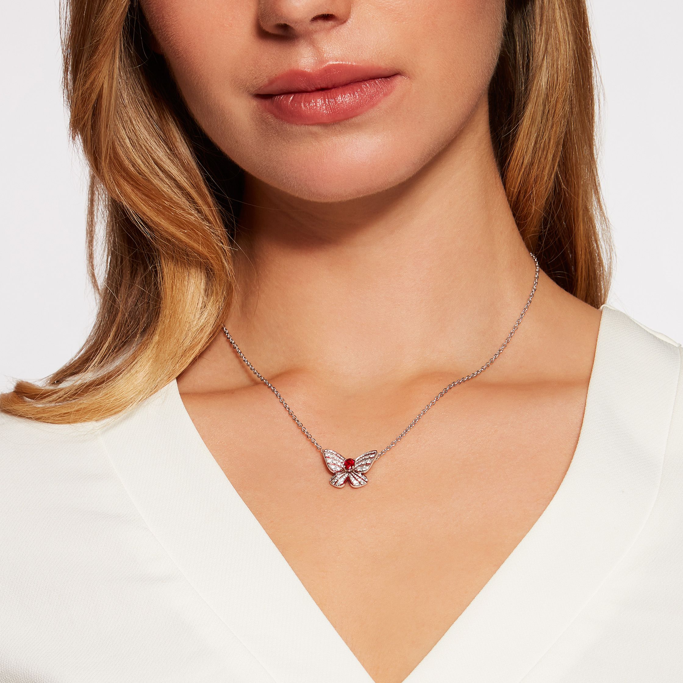Beautiful Ruby Butterfly Pendant with Diamonds 0.50 Carat Ruby Jewellery London