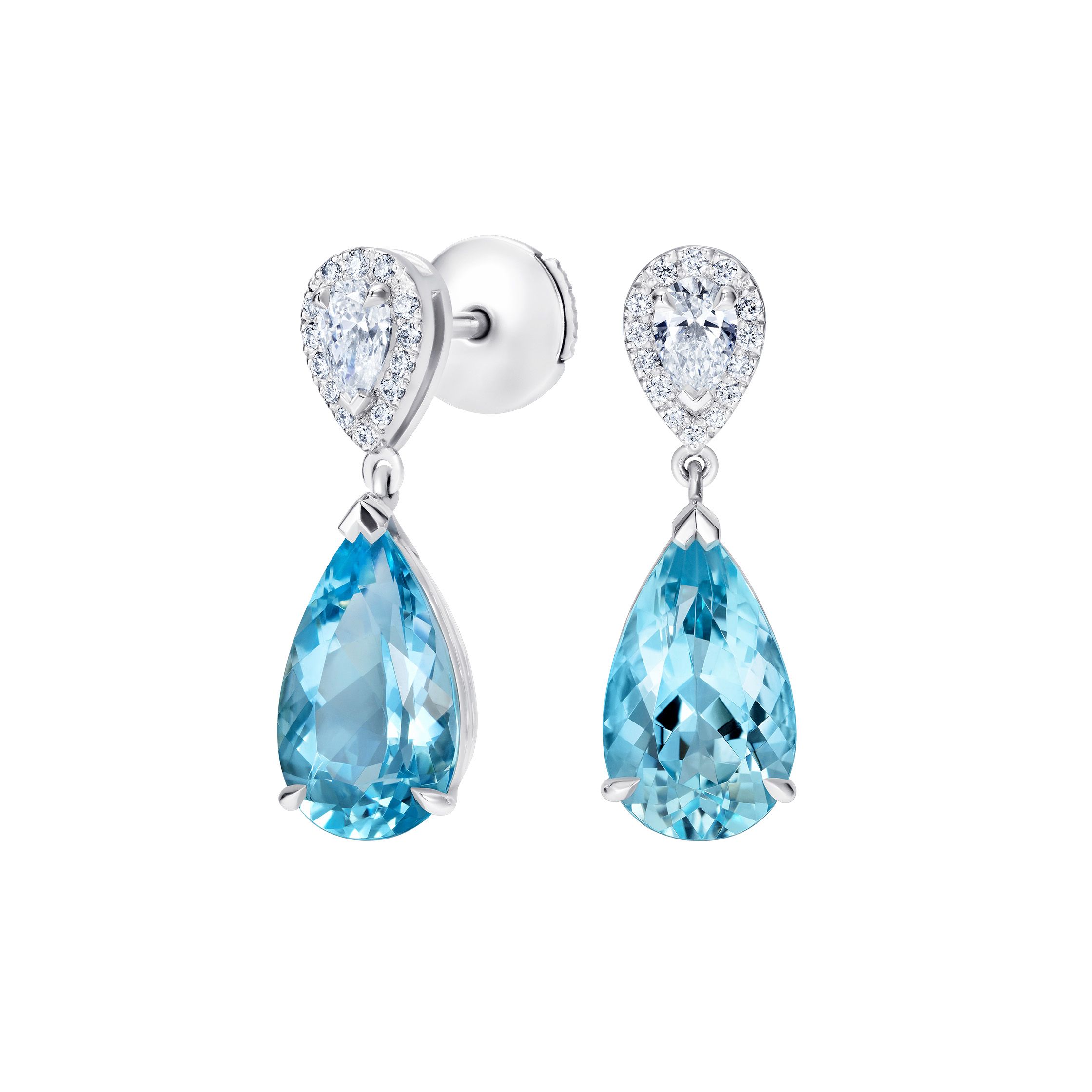 18ct White Gold Aquamarine & Diamond Stud Earrings | Aspinal