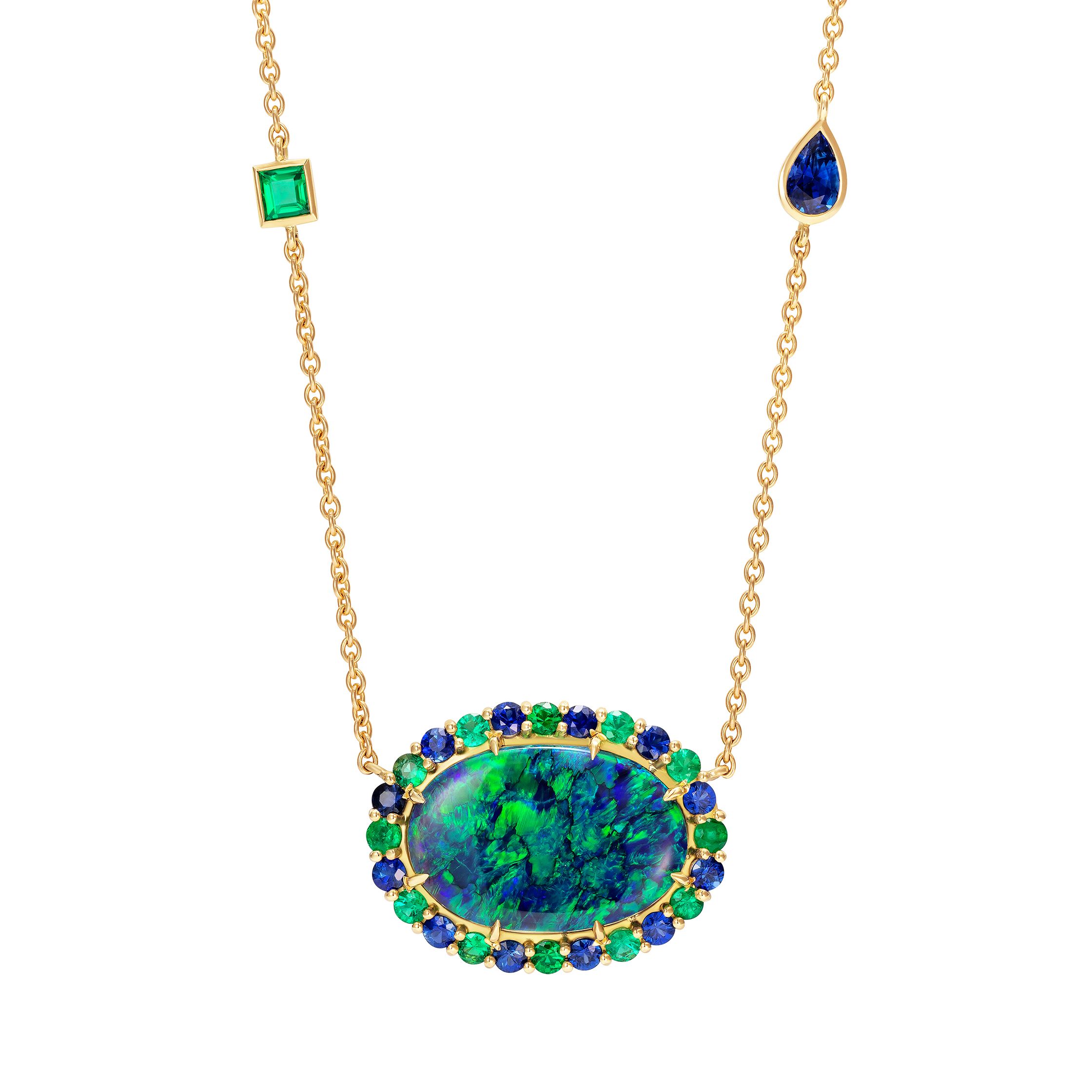 Rare Black Opal Necklace | 18K gold | Sapphires