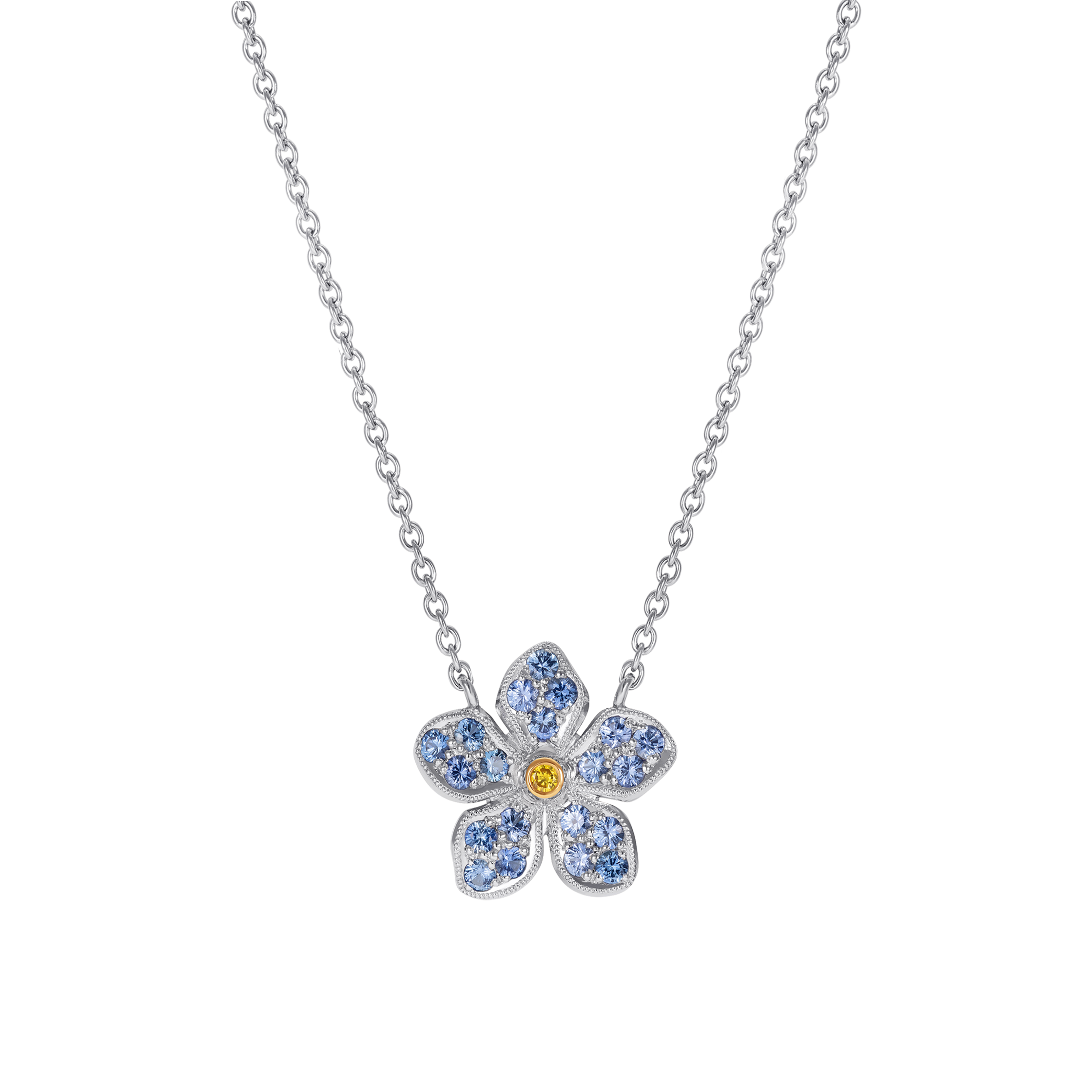 Forget-Me-Not Pink Sapphire and Diamond Pendant