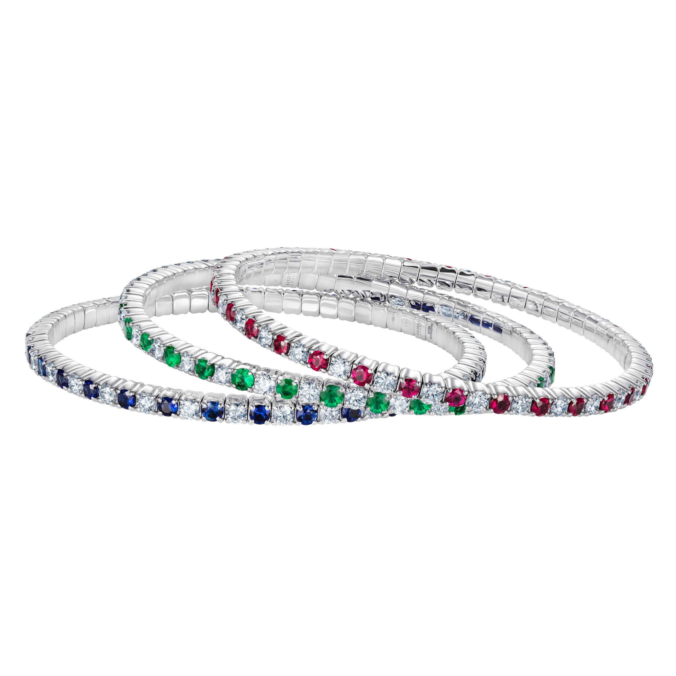 Large Advantage Bracelet Set in Alternating Sapphire Emerald and Ruby with Diamonds