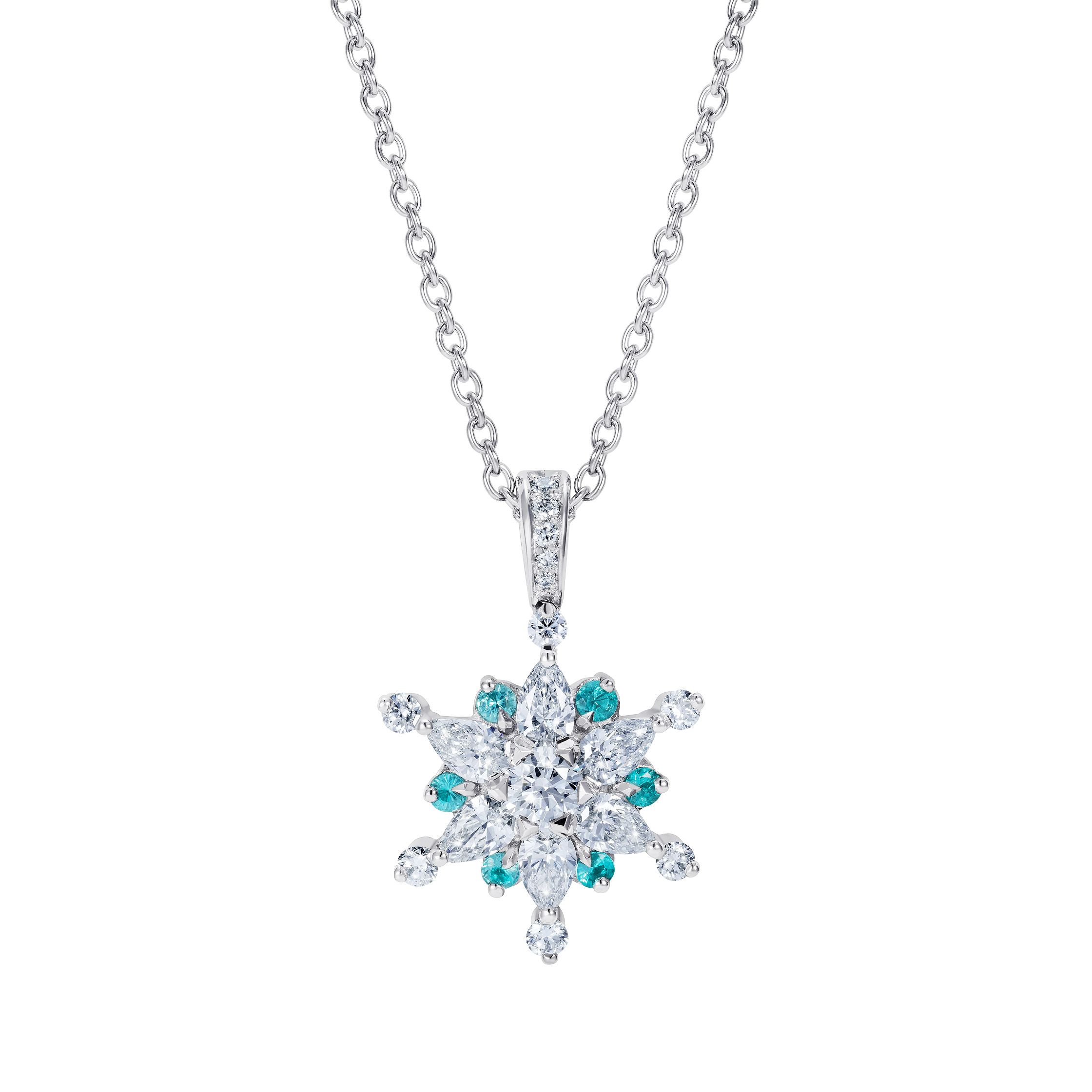 Snowflake Pendant set with Para ba tourmalines and Diamonds