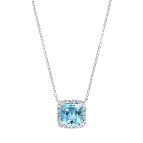 Regal Cushion Cut Aquamarine and Diamond Pendant