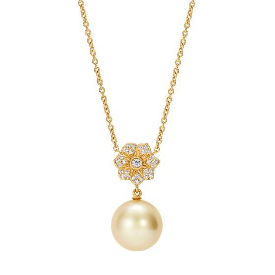 Wildflower Golden Pearl and Diamond Pendant