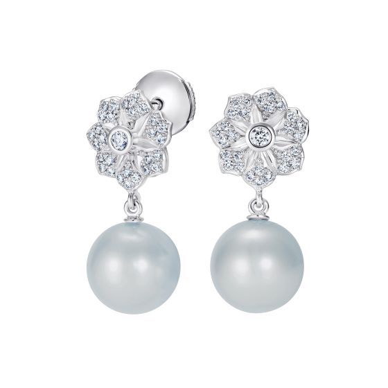 Wildflower Silver Pearl and Diamond Earrings