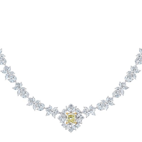 Chrysanthemum Yellow and White Diamond Necklace