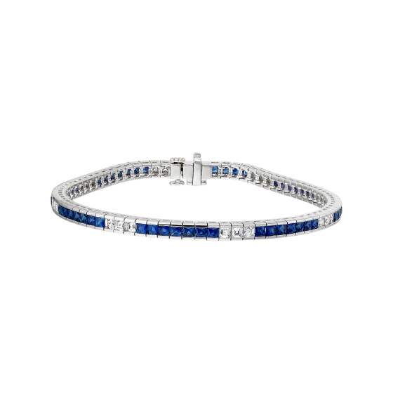 Carré Cut Sapphire and Diamond Deco Bracelet