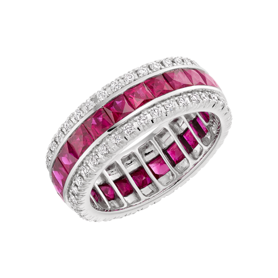 Carré Cut Ruby and White Diamond Eternity Ring