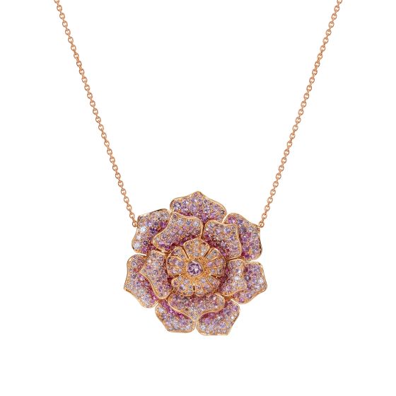 pink diamond rose pendant in rose gold 