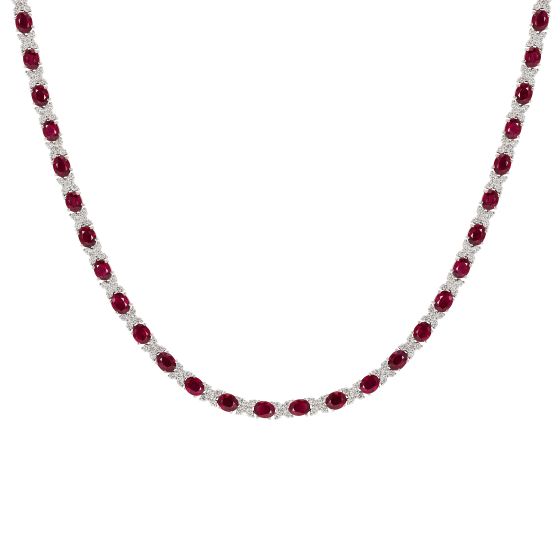 Ruby and diamond tennis necklace 