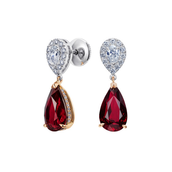 Pigeon blood ruby earrings with diamond tops