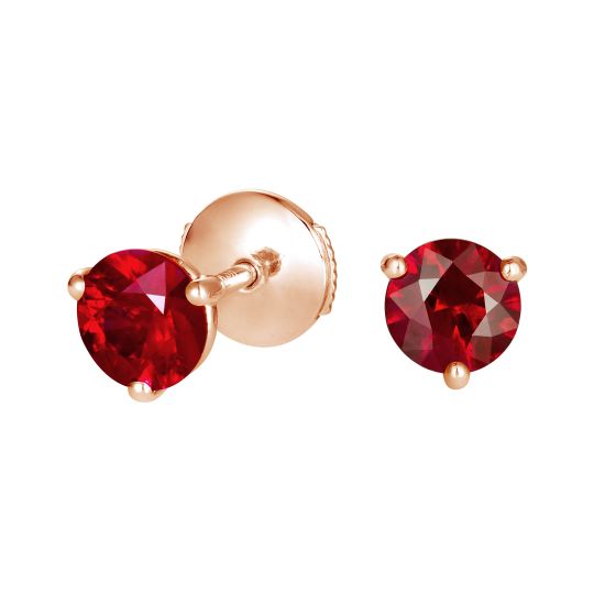 Ruby stud earrings, set with 3 claws in 18K rose gold 