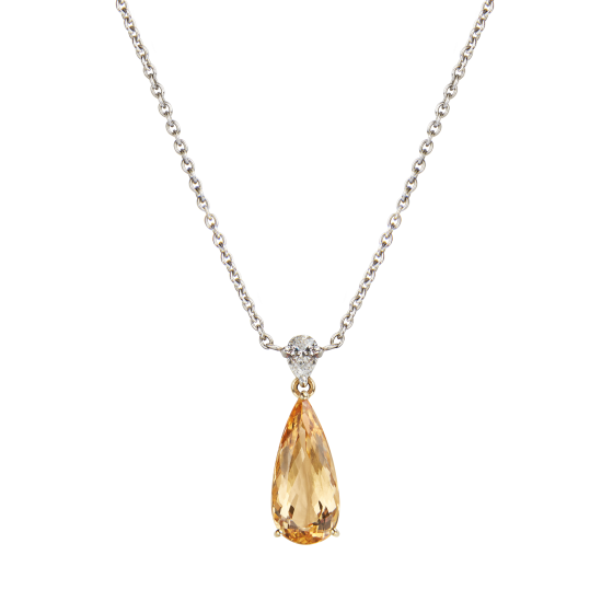 3.81 carat topaz and 0.21 carat white diamond pendant. Set in platinum and crafted by hand in London. British high jewellery experts since 1980. 