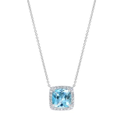 Regal Cushion Cut Aquamarine and Diamond Pendant
