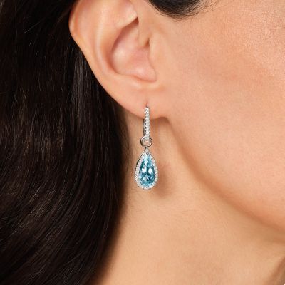 Regal Aquamarine and Diamond Hoop Earrings 