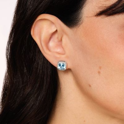 Regal Cushion Cut Aquamarine and Diamond Earrings 