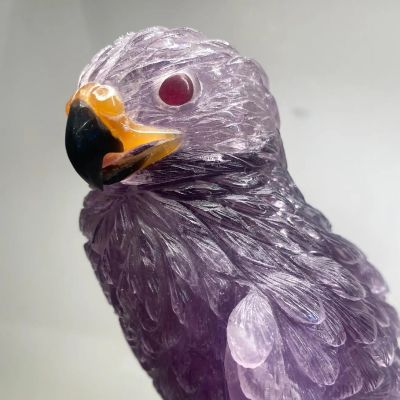 Hand-carved Amethyst and Emerald Falcon Sculpture