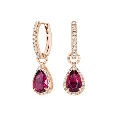 Regal Pink Tourmaline and Diamond Hoop Earrings 