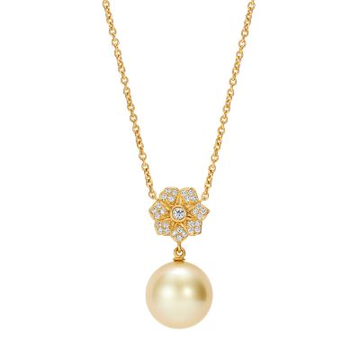 Wildflower Golden Pearl and Diamond Pendant