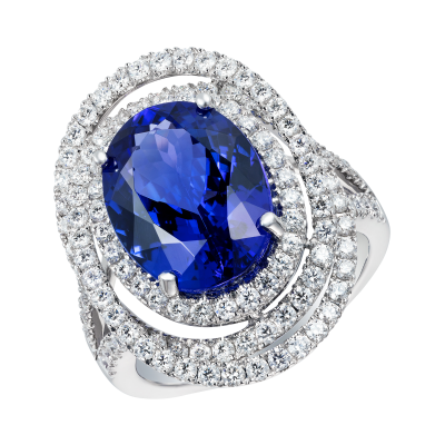 Oval Cut Tanzanite and Diamond Spiral Ring
