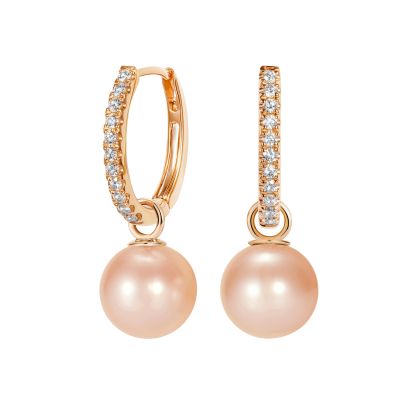 Pink Pearl and Diamond Hoop Earrings