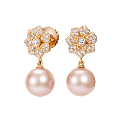 Wildflower Pink Pearl and Diamond Earrings
