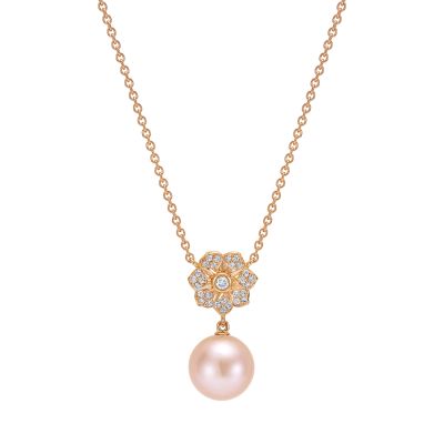 Wildflower Pink Pearl and Diamond Pendant
