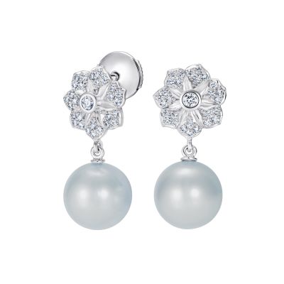 Wildflower Silver Pearl and Diamond Earrings