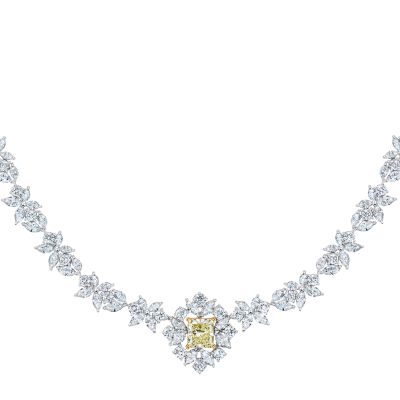 Chrysanthemum Yellow and White Diamond Necklace