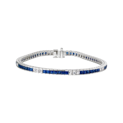 Carré Cut Sapphire and Diamond Deco Bracelet