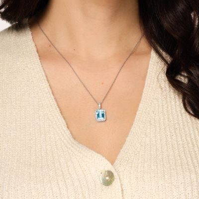 Regal Emerald Cut Aquamarine and Diamond Pendant