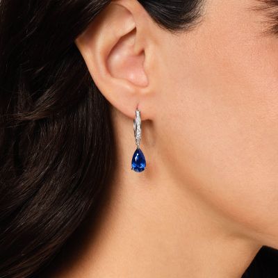 Solitaire Sapphire and Diamond Hoop Earrings