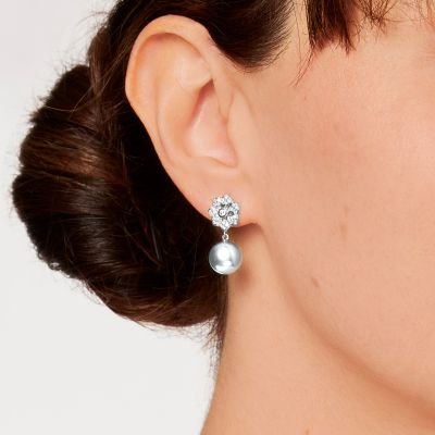 Wildflower Silver Pearl and Diamond Earrings