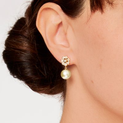 Wildflower Golden Pearl and Diamond Earrings