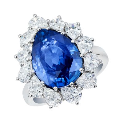 Princess Natural Cornflower Blue Sapphire Cluster Ring