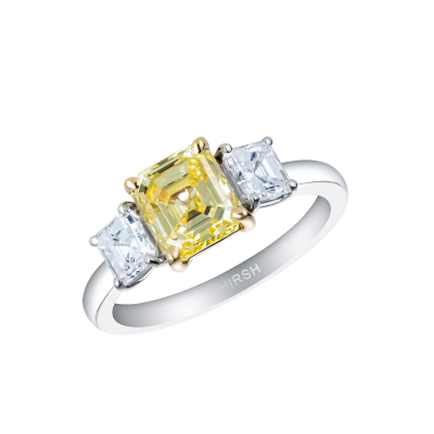 Trilogy Yellow and White Asscher cut Diamond Ring