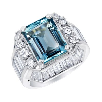 Art Deco Aquamarine and Diamond Ring