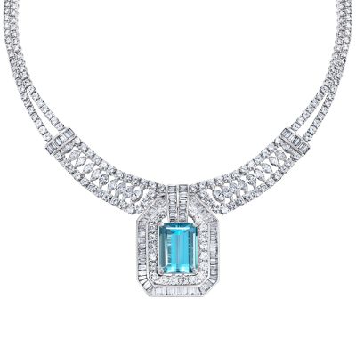 Art Deco Aquamarine and Diamond Necklace