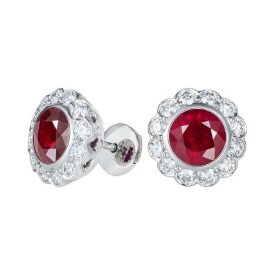 Carnation Ruby and Diamond Earrings