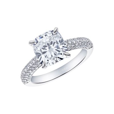 Reflection Cushion Cut Ring with Pavé Shoulders 