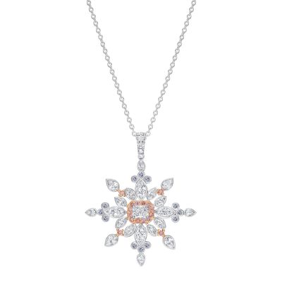 Snowflake Pendant set with Pink and Blue Diamonds